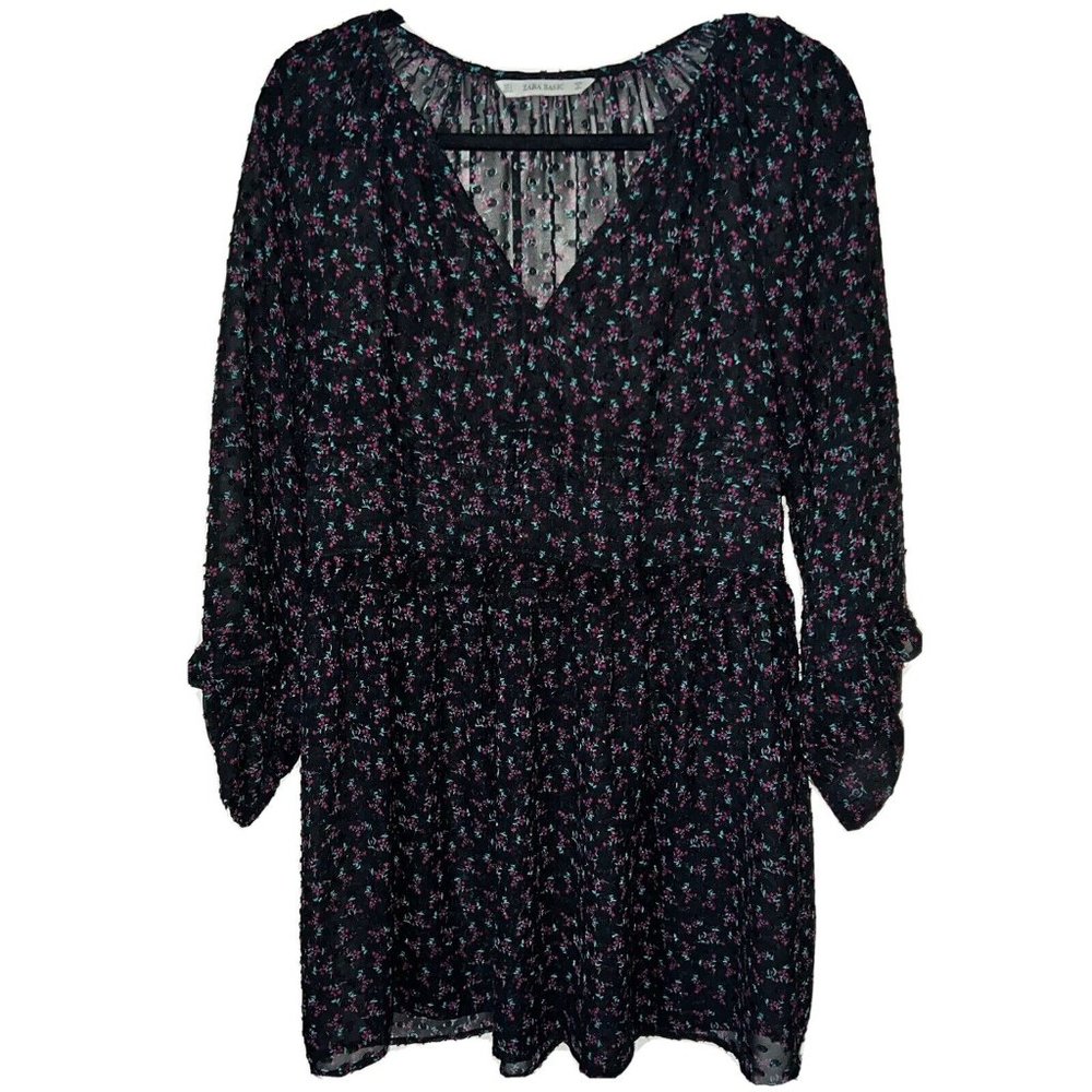 Zara Sheer Floral Bishop Sleeve Dress Size Small